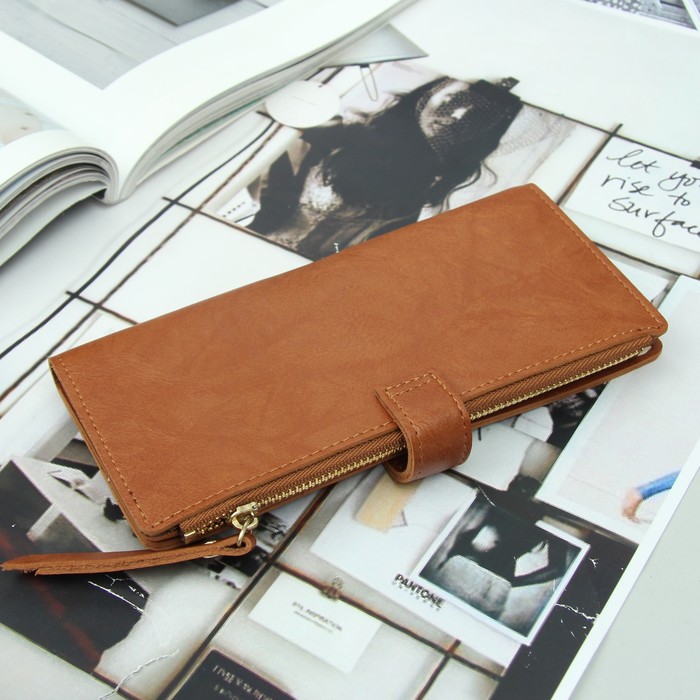 Кошелёк раскладной, 2 отдела, для карт, для монет, на кнопке, цвет коричневый