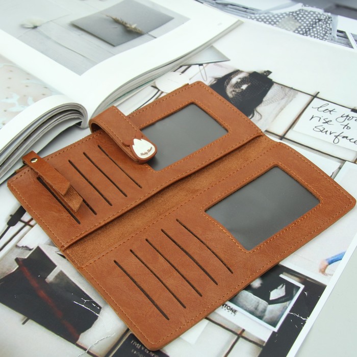 Кошелёк раскладной, 2 отдела, для карт, для монет, на кнопке, цвет коричневый