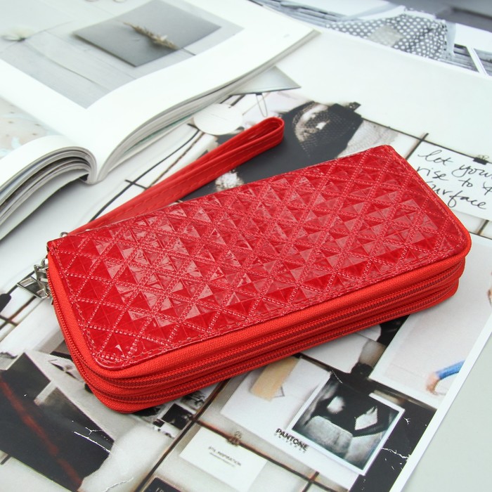 Кошелёк женский, 4 отдела на 2 молниях, для карт, для монет, с ручкой, цвет красный