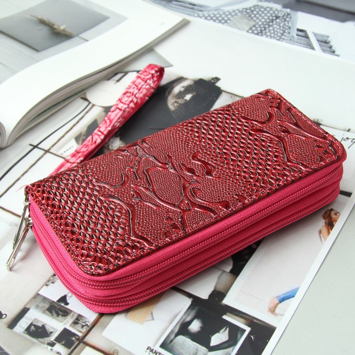 Кошелёк женский, 4 отдела на 2 молниях, для карт, для монет, с ручкой, цвет бордовый