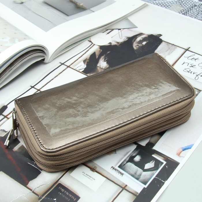 Кошелёк женский, 4 отдела на 2 молниях, для карт, для монет, с ручкой, цвет бронзовый