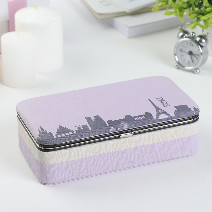Шкатулка кожзам для украшений "Париж. Эйфелева башня" сиреневая 5,5х18,5х9,5 см