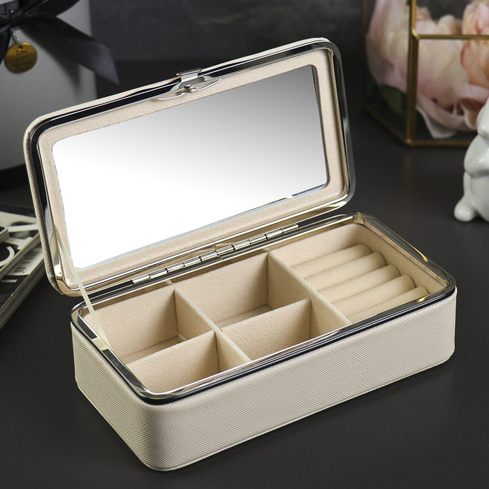 Шкатулка кожзам для украшений "Мишка" белая 5,5х18,5х9,5 см