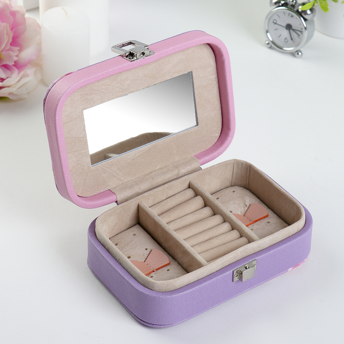 Шкатулка кожзам для украшений "Розовые цветы на сиреневом" 5х15х10 см