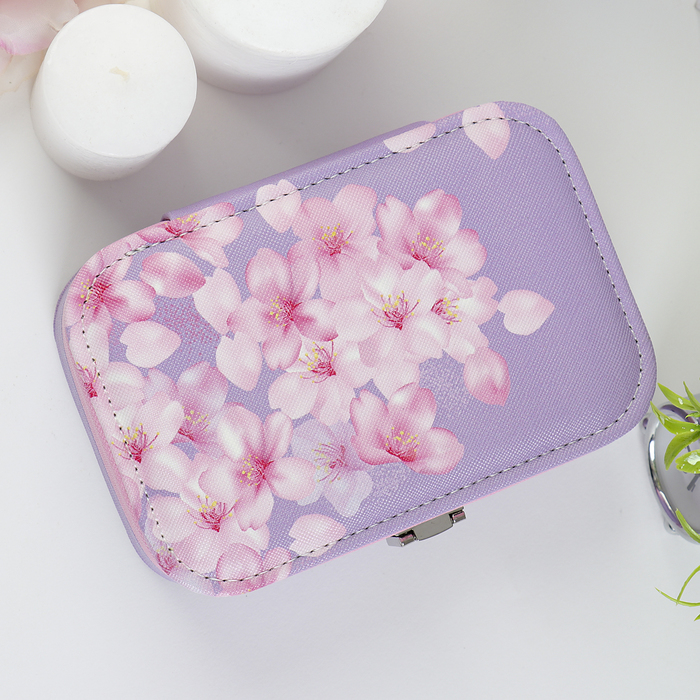 Шкатулка кожзам для украшений "Розовые цветы на сиреневом" 5х15х10 см