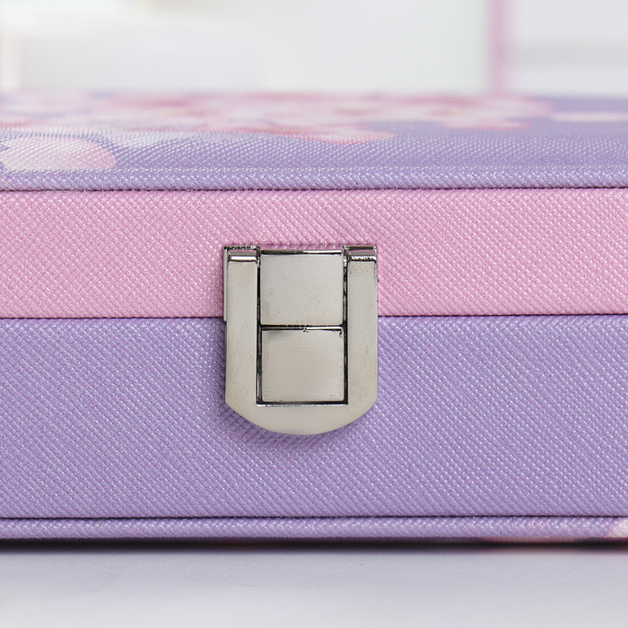 Шкатулка кожзам для украшений "Розовые цветы на сиреневом" 5х15х10 см