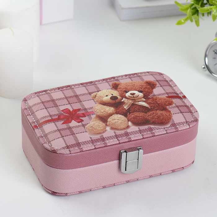 Шкатулка кожзам для украшений "Медвежата и клетка" 5х15х10 см