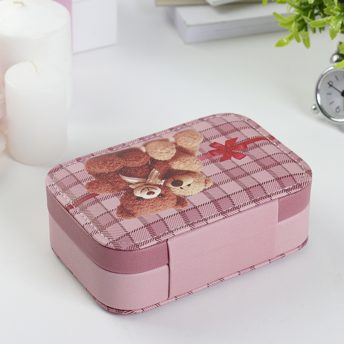 Шкатулка кожзам для украшений "Медвежата и клетка" 5х15х10 см