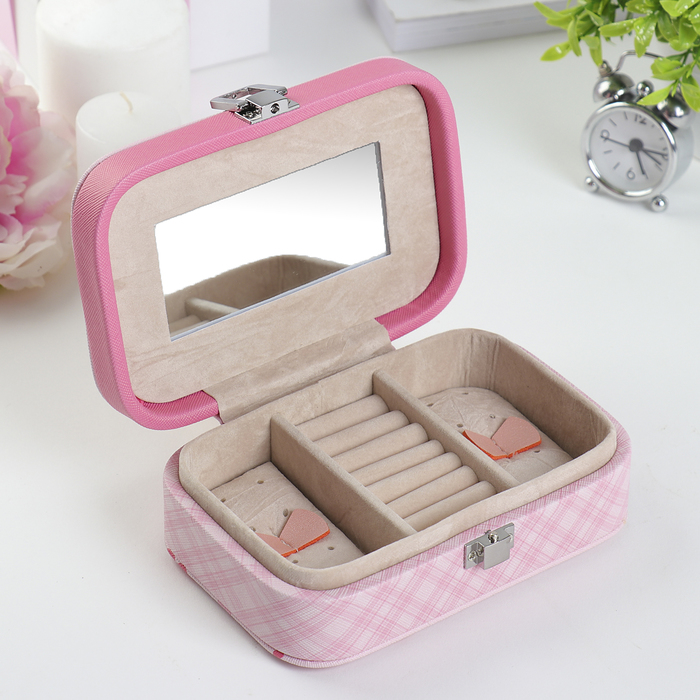 Шкатулка кожзам для украшений "Сердечки на розовом" 5х15х10 см