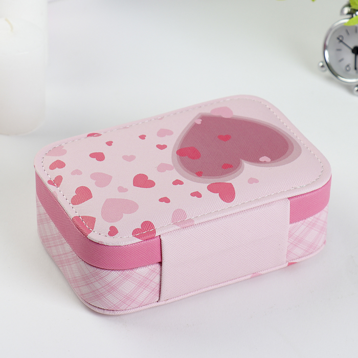 Шкатулка кожзам для украшений "Сердечки на розовом" 5х15х10 см