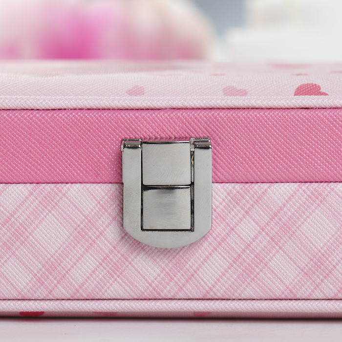 Шкатулка кожзам для украшений "Сердечки на розовом" 5х15х10 см