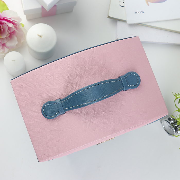 Шкатулка кожзам для украшений "Веер" розово-бирюзовая 14х27х16 см