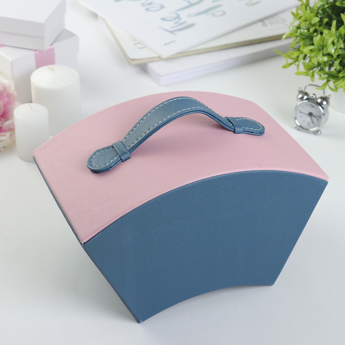 Шкатулка кожзам для украшений "Веер" розово-бирюзовая 14х27х16 см