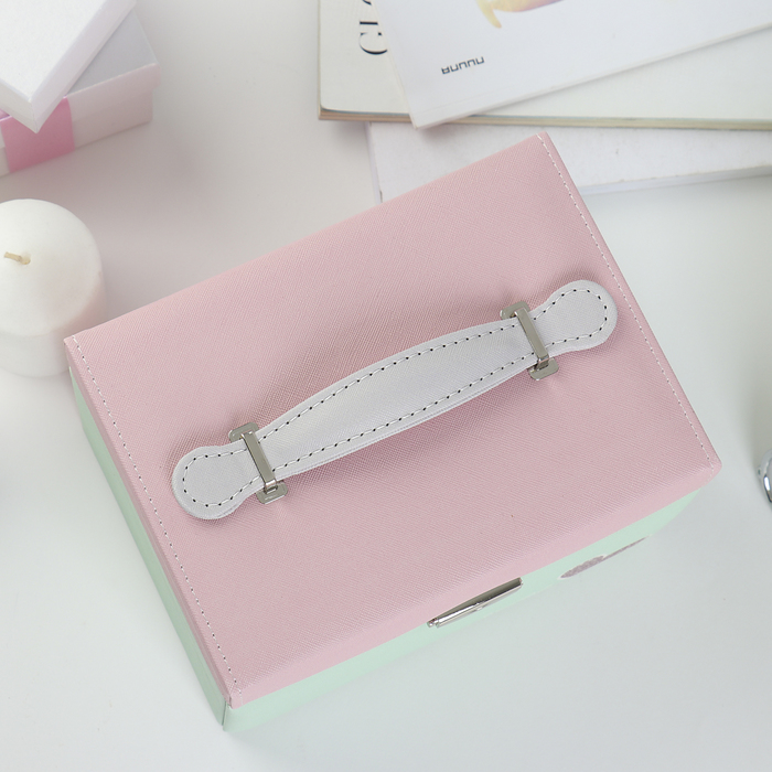 Шкатулка кожзам для украшений "Сердце в точку" розово-зелёная 14х20х15 см