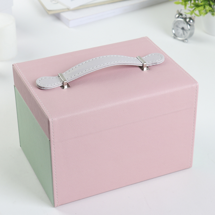 Шкатулка кожзам для украшений "Сердце в точку" розово-зелёная 14х20х15 см