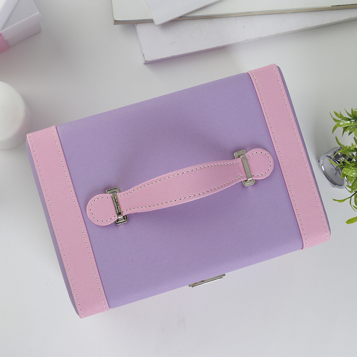 Шкатулка кожзам для украшений "Розовые цветы на сиреневом" 13,5х23х16,5 см