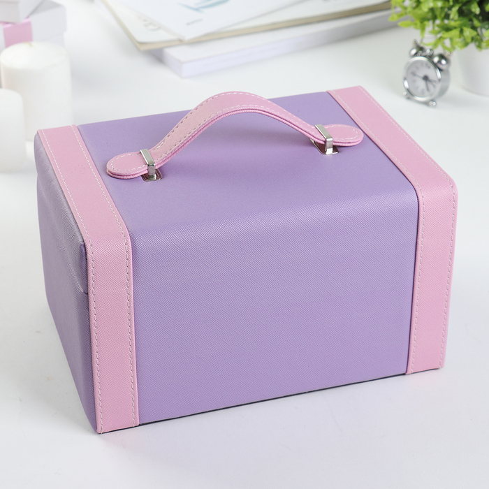 Шкатулка кожзам для украшений "Розовые цветы на сиреневом" 13,5х23х16,5 см