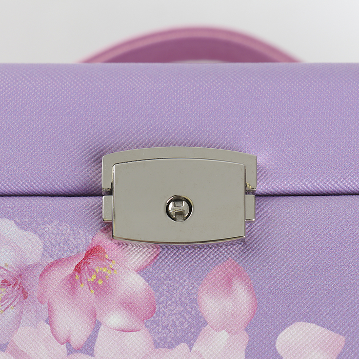 Шкатулка кожзам для украшений "Розовые цветы на сиреневом" 13,5х23х16,5 см