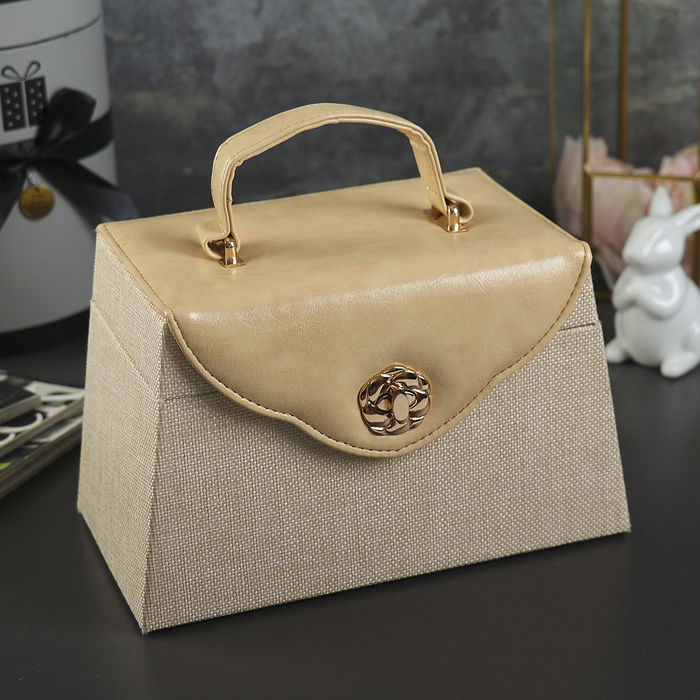 Шкатулка кожзам для украшений "Кремовый мрамор" 14х18,5х14 см