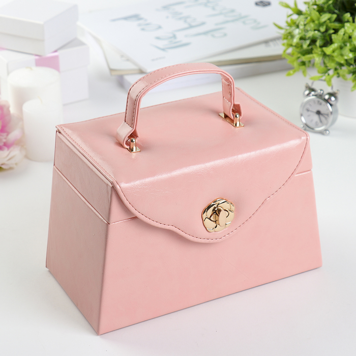 Шкатулка кожзам для украшений "Розовая пастила" 14х18,5х14 см