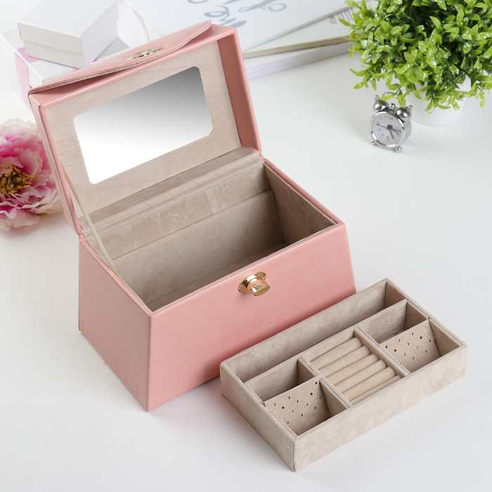 Шкатулка кожзам для украшений "Розовая пастила" 14х18,5х14 см