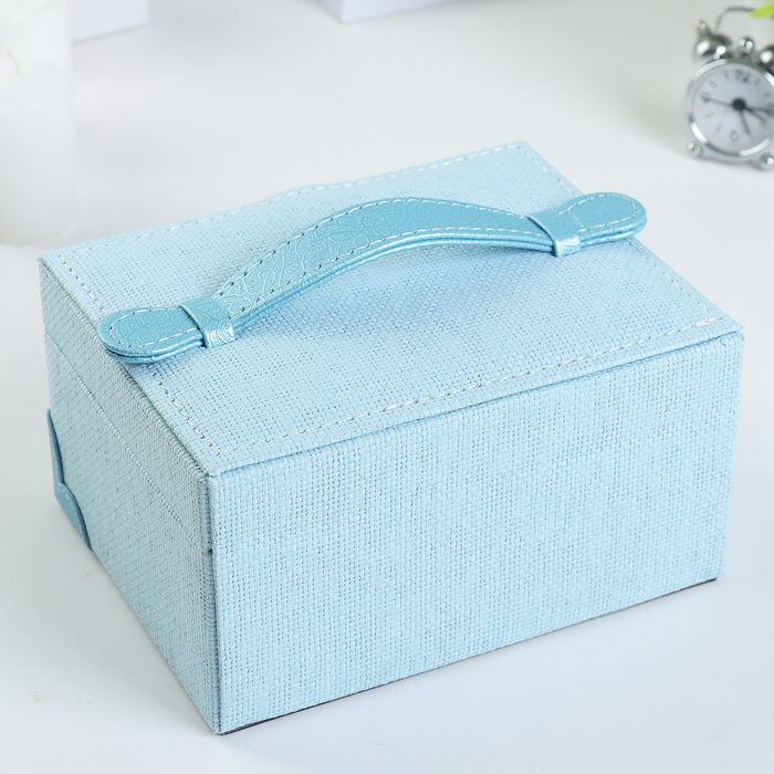 Шкатулка кожзам для украшений "Клеточка" голубая 9х17х13,5 см