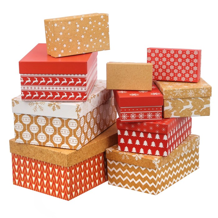 Набор подарочных коробок 10 в 1 "Зимний" 12х7х4; 14х8,4х4,5; 15х9,5х5,5; 18х11х6,5; 20х12,5х   35801