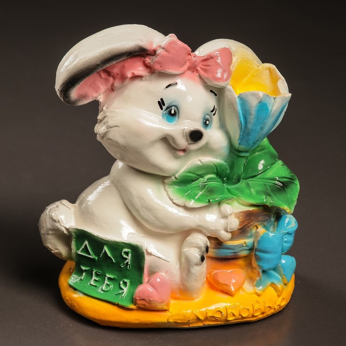 Копилка "Кролик с тюльпаном" 20х17см, МИКС