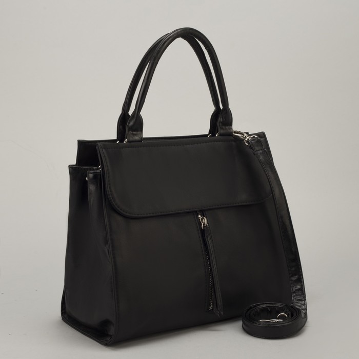 Сумка женская, отдел с перегородкой на молнии, наружный карман, длинный ремень, цвет чёрный