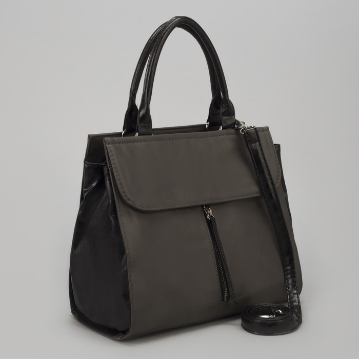 Сумка женская, отдел с перегородкой на молнии, наружный карман, длинный ремень, цвет серый