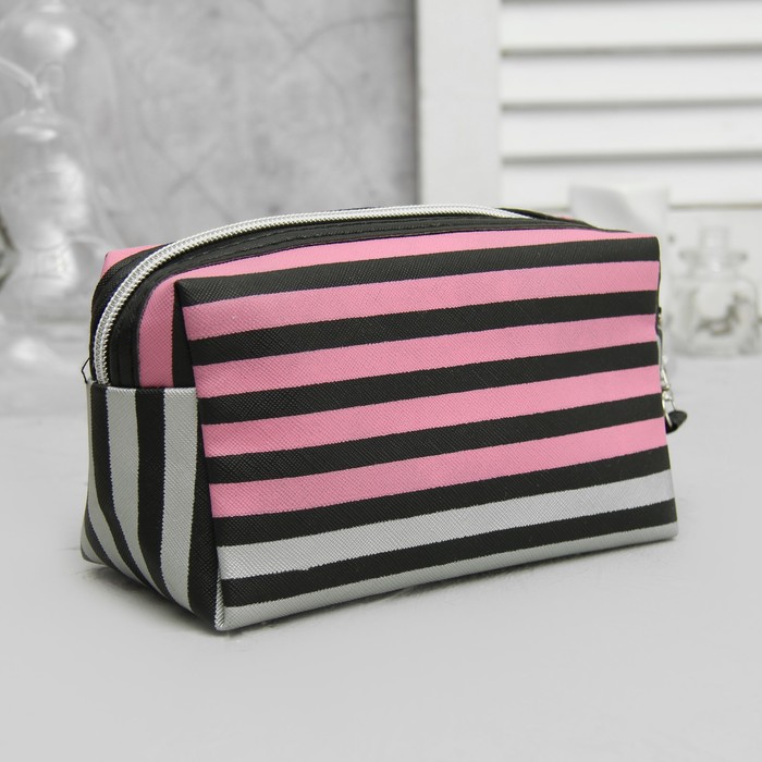 Косметичка «Полосы» , отдел на молнии, ручка, цвет чёрный