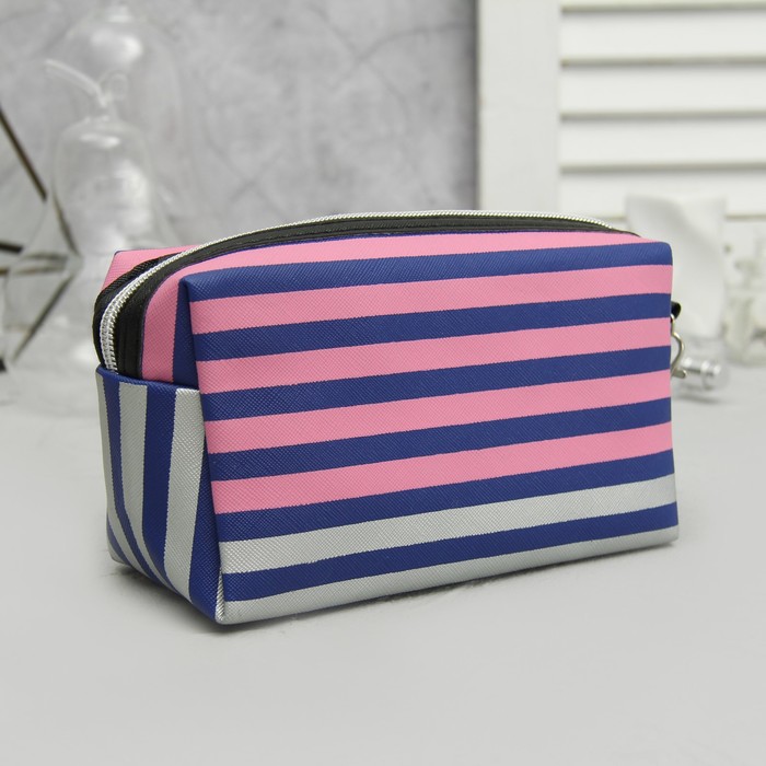 Косметичка «Полосы» , отдел на молнии, ручка, цвет синий