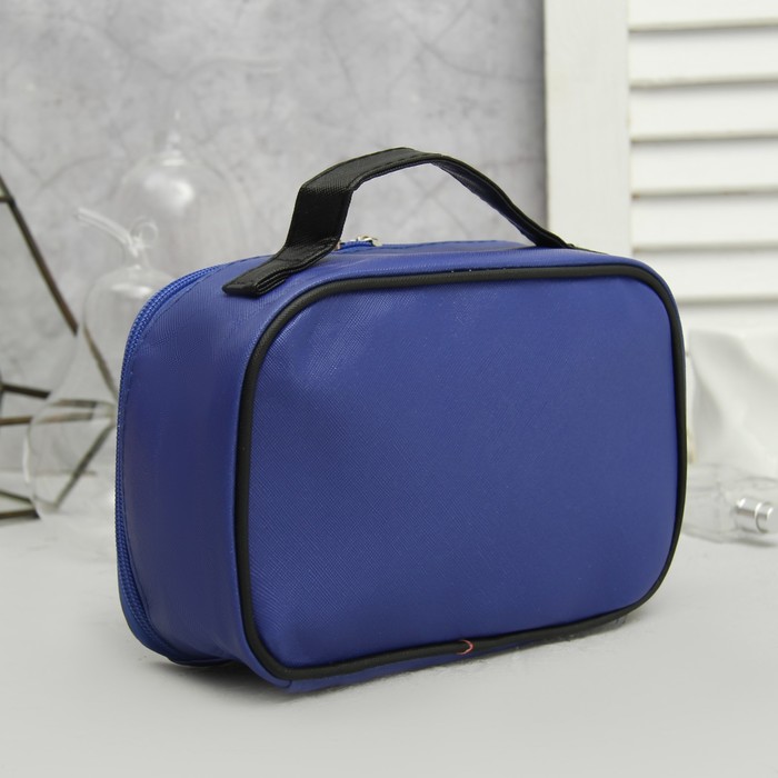 Косметичка-сундучок «Полосы» , отдел на молнии, зеркало, цвет синий