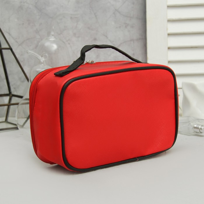 Косметичка-сундучок «Полосы» , отдел на молнии, зеркало, цвет красный