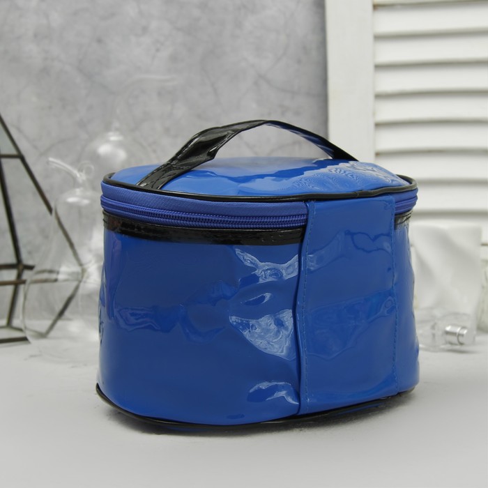 Косметичка-сундучок «Лак» , отдел на молнии, зеркало, цвет синий