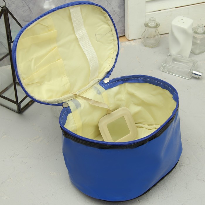 Косметичка-сундучок «Лак» , отдел на молнии, зеркало, цвет синий