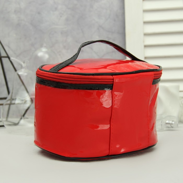 Косметичка-сундучок «Лак» , отдел на молнии, зеркало, цвет красный