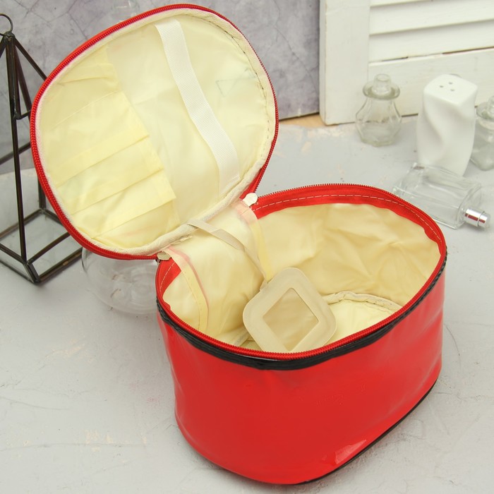 Косметичка-сундучок «Лак» , отдел на молнии, зеркало, цвет красный