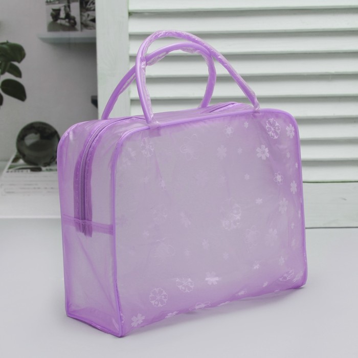 Косметичка банная «Цветочки» , отдел на молнии, 2 ручки, цвет сиреневый
