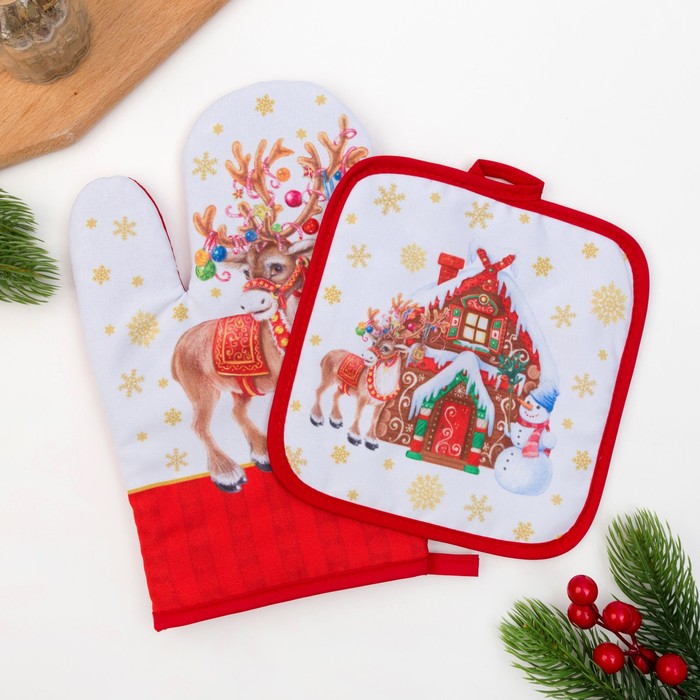 Кух.набор "Игрушки" варежка 20х27см,прихватка17х17см,35% х/л,65% п/э,ватин 250г/м2