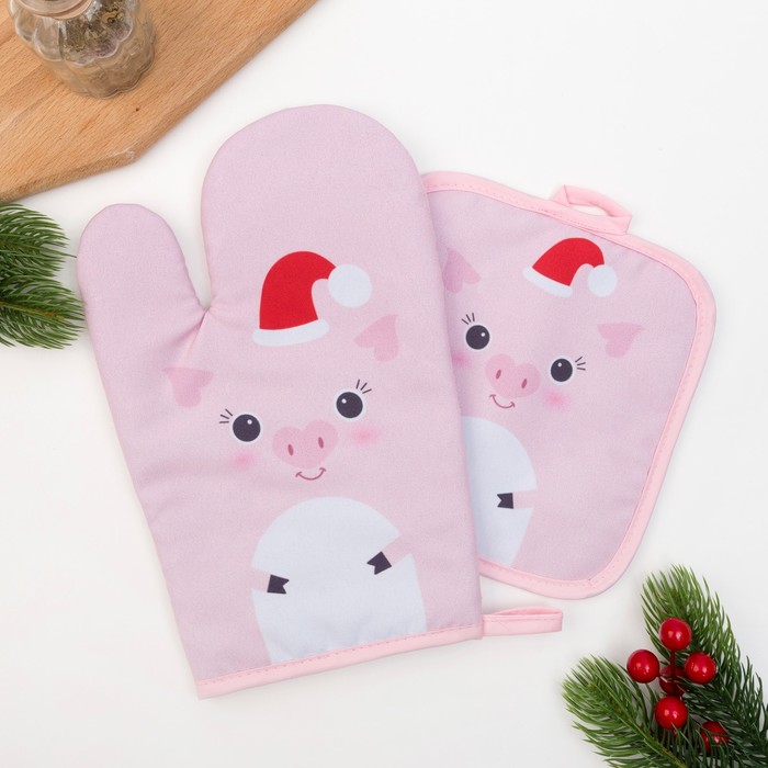 Кух.набор "Поросенок" варежка 20х27см,прихватка17х17см,35% х/л,65% п/э,ватин 250г/м2