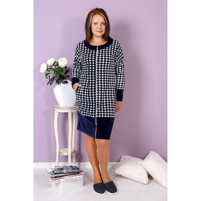 Халат женскийна молнии Шанель-3 цвет бело-чернильный, р-р 56