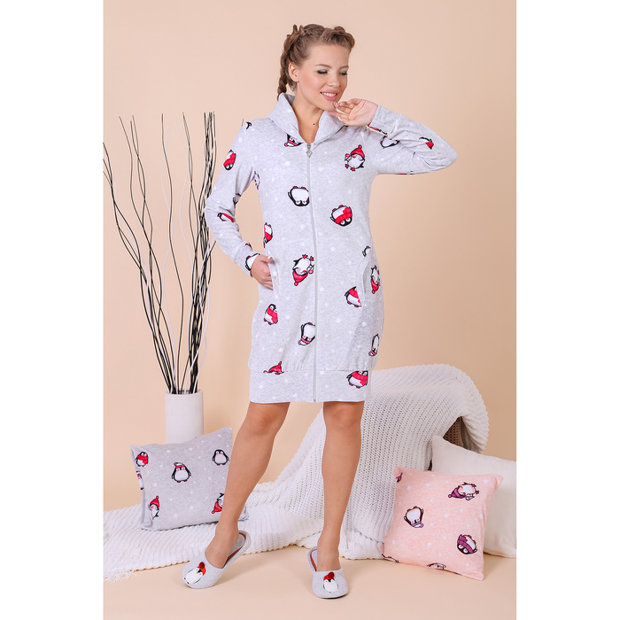 Халат женский на молнии Пингвин-4 цвет серый, р-р 46