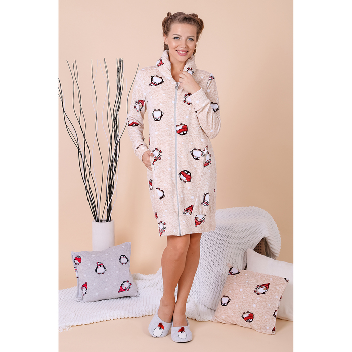 Халат женский на молнии Пингвин-4 цвет бежевый, р-р 50