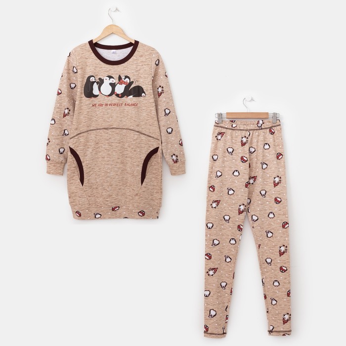 Комплект женский (свитшот, леггинсы) Пингвин-2 цвет бежевый, р-р 46
