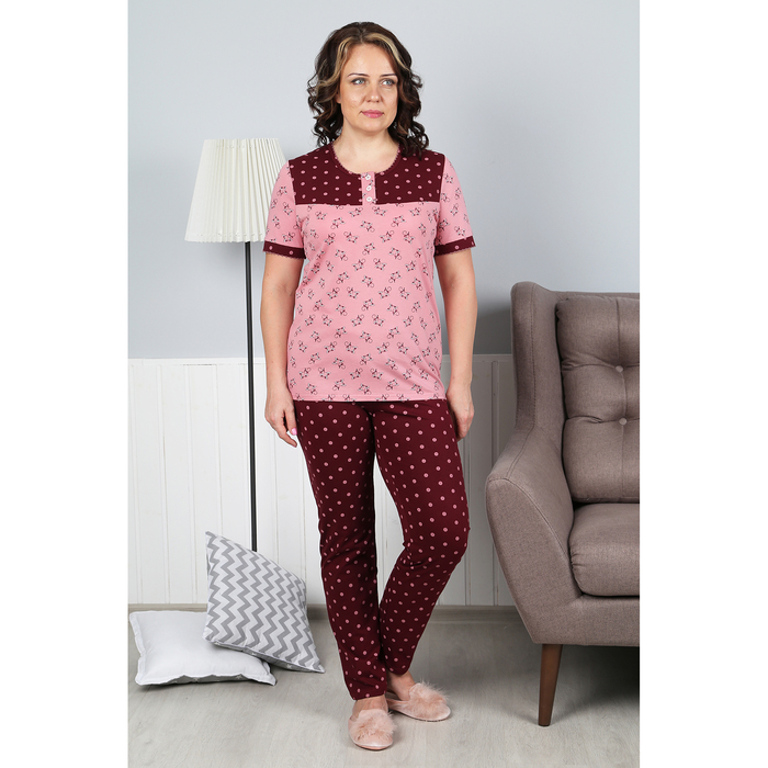 Пижама женская (футболка, брюки) Незабудка-2 цвет сухая роза, р-р 58