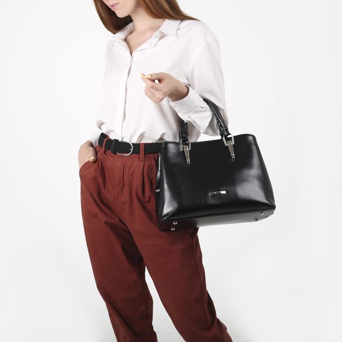 Сумка женская, 2 отдела на молнии, наружный карман, длинный ремень, цвет чёрный