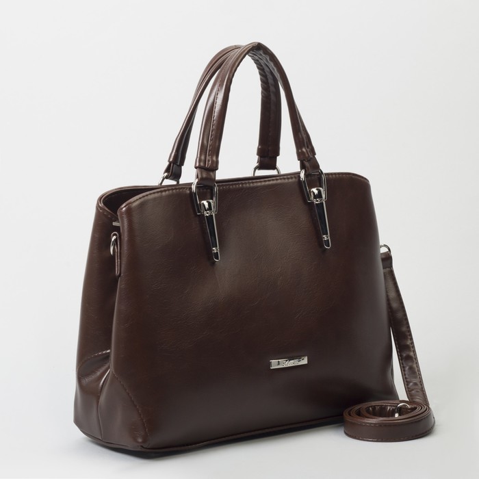 Сумка женская, 2 отдела на молнии, наружный карман, длинный ремень, цвет коричневый