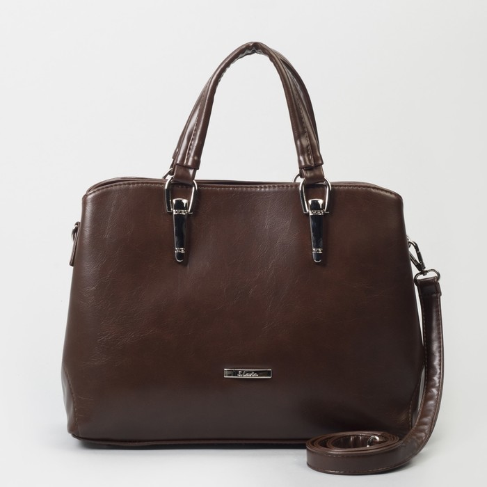 Сумка женская, 2 отдела на молнии, наружный карман, длинный ремень, цвет коричневый