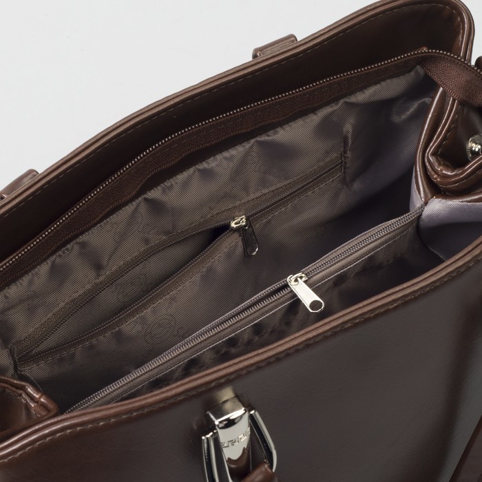 Сумка женская, 2 отдела на молнии, наружный карман, длинный ремень, цвет коричневый